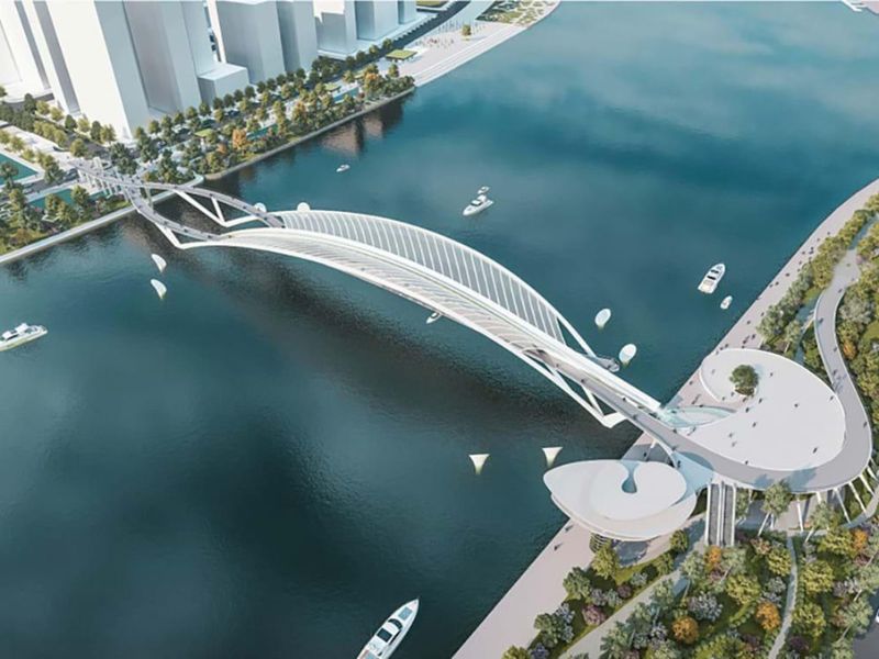 TP.HCM hạ thủy thành công vòm thép cầu đi bộ sông Sài Gòn nặng 3.400 tấn 3 Phối cảnh kiến trúc cầu đi bộ qua sông Sài Gòn kết nối bến Bạch Đằng và Thủ Thiêm.