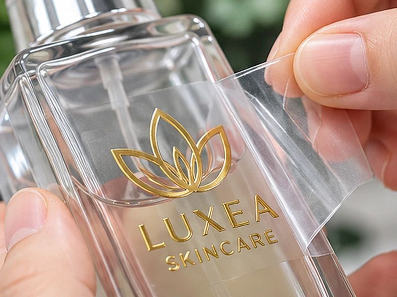Tem UV DTF in logo lên chai thủy tinh sắc nét nổi nhẹ