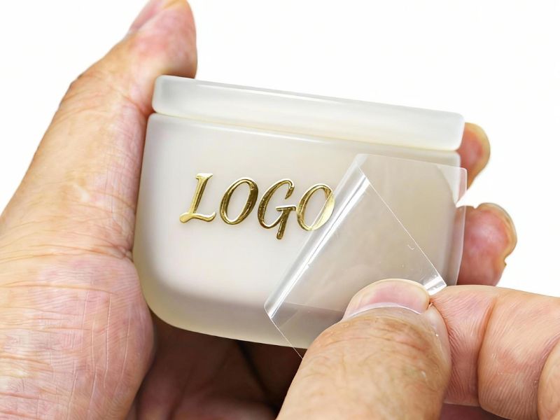 Tem UV DTF là gì? Công nghệ in logo nổi được nhiều cửa hàng quan tâm 1 Tem UV DTF tạo hiệu ứng logo nổi bóng trên chai lọ mỹ phẩm.